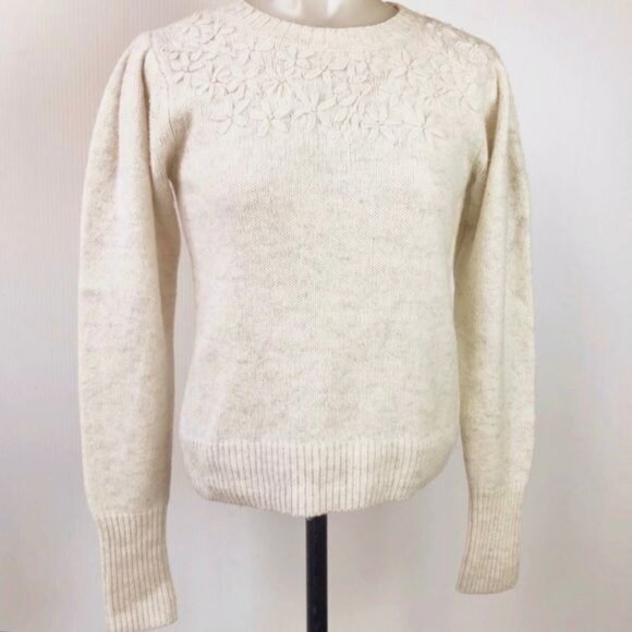 Rebecca Tylor LA VIE Floral Embroidered ivory wool sweater XSmall - Picture 3 of 11
